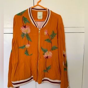 Anthropologie Elevenses Embroidered Bomber Jacket